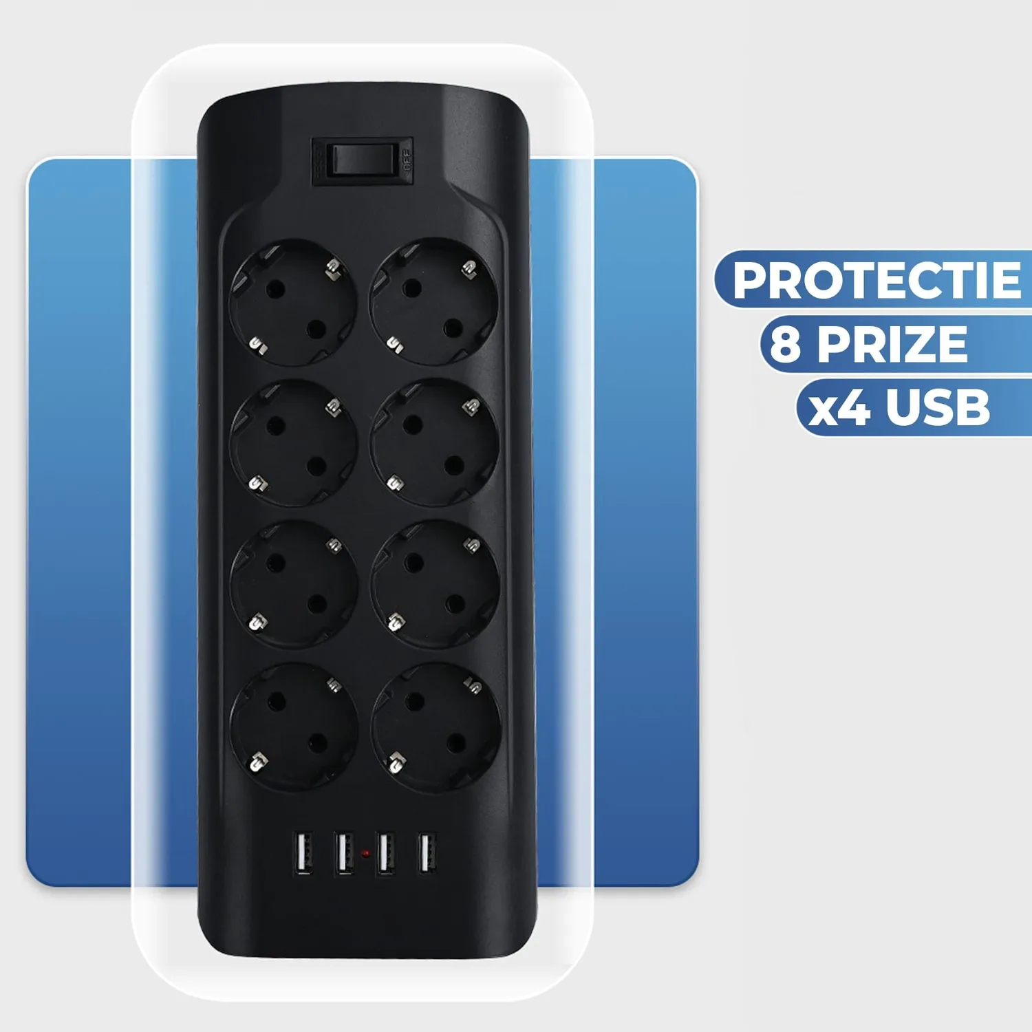 Prelungitor Timebox 8 prize + 4 USB buton ON/OFF negru