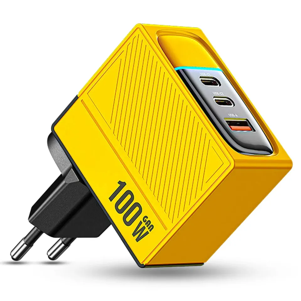 Timebox 100W încărcător rețea Galben 3 porturi LED