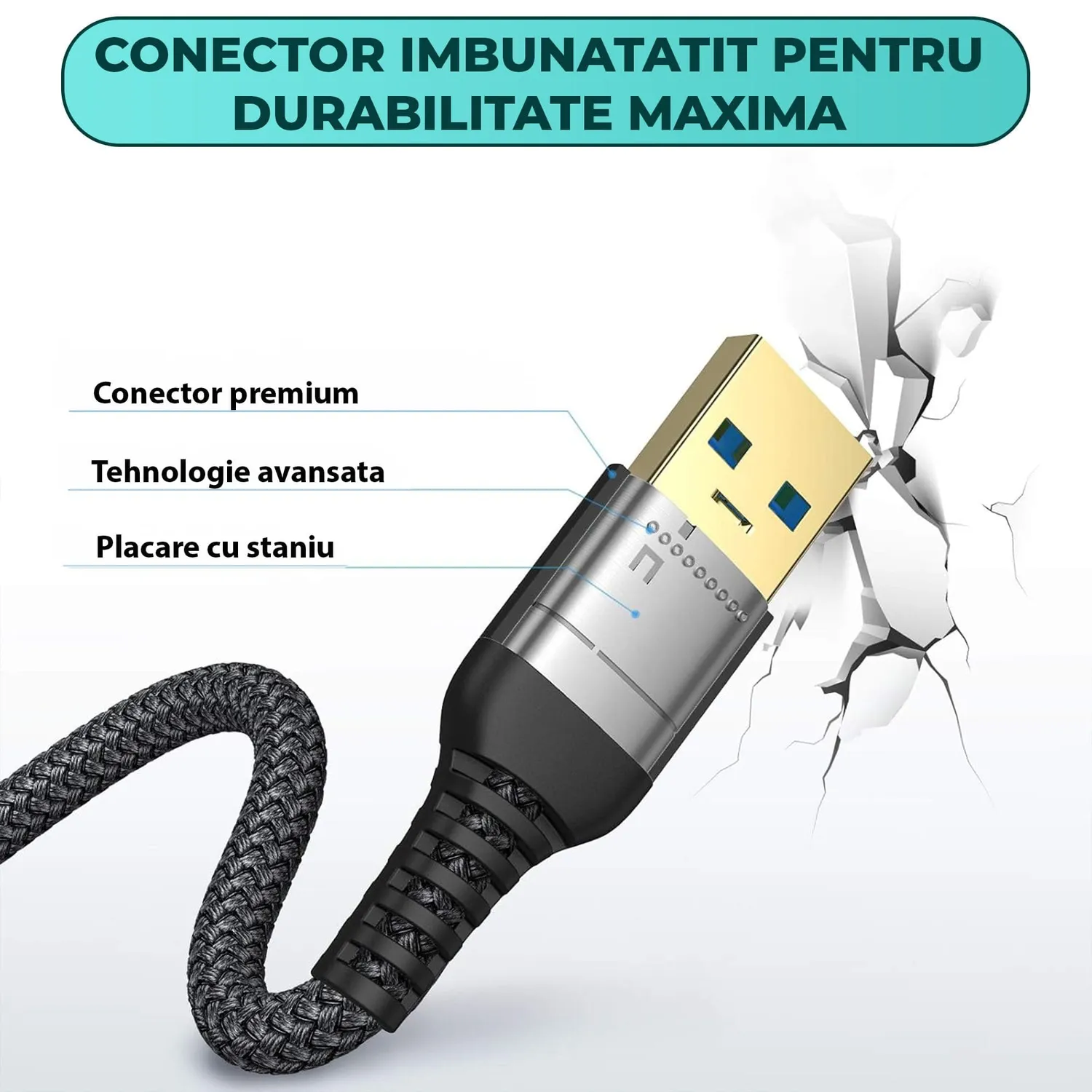 Timebox cablu prelungire USB 3.0 Type-C 2m Fast Charge