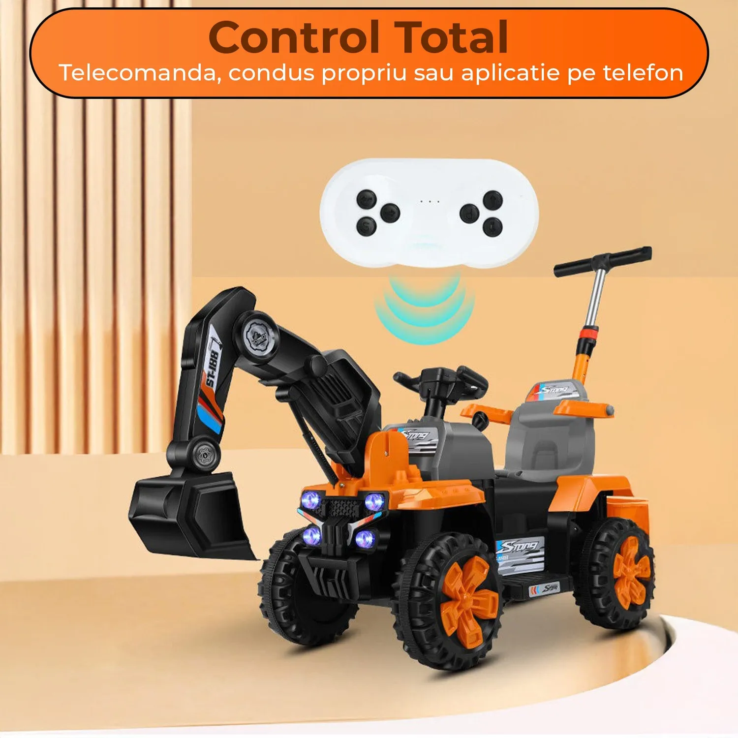 Timebox excavator electric copii portocaliu off-road brat