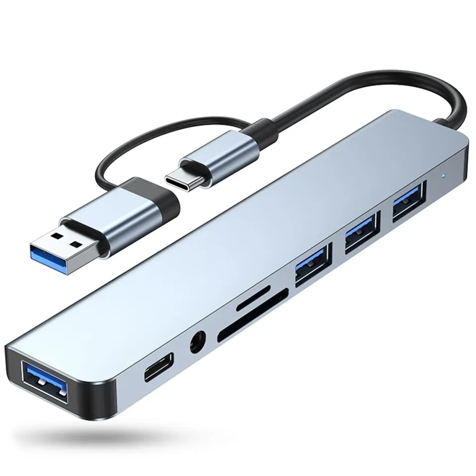 Timebox Hub USB 8 in 1 Type-C Argintiu Jack 3.5mm HDMI