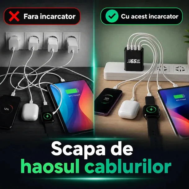 Timebox incarcator retea 65W 5 porturi negru