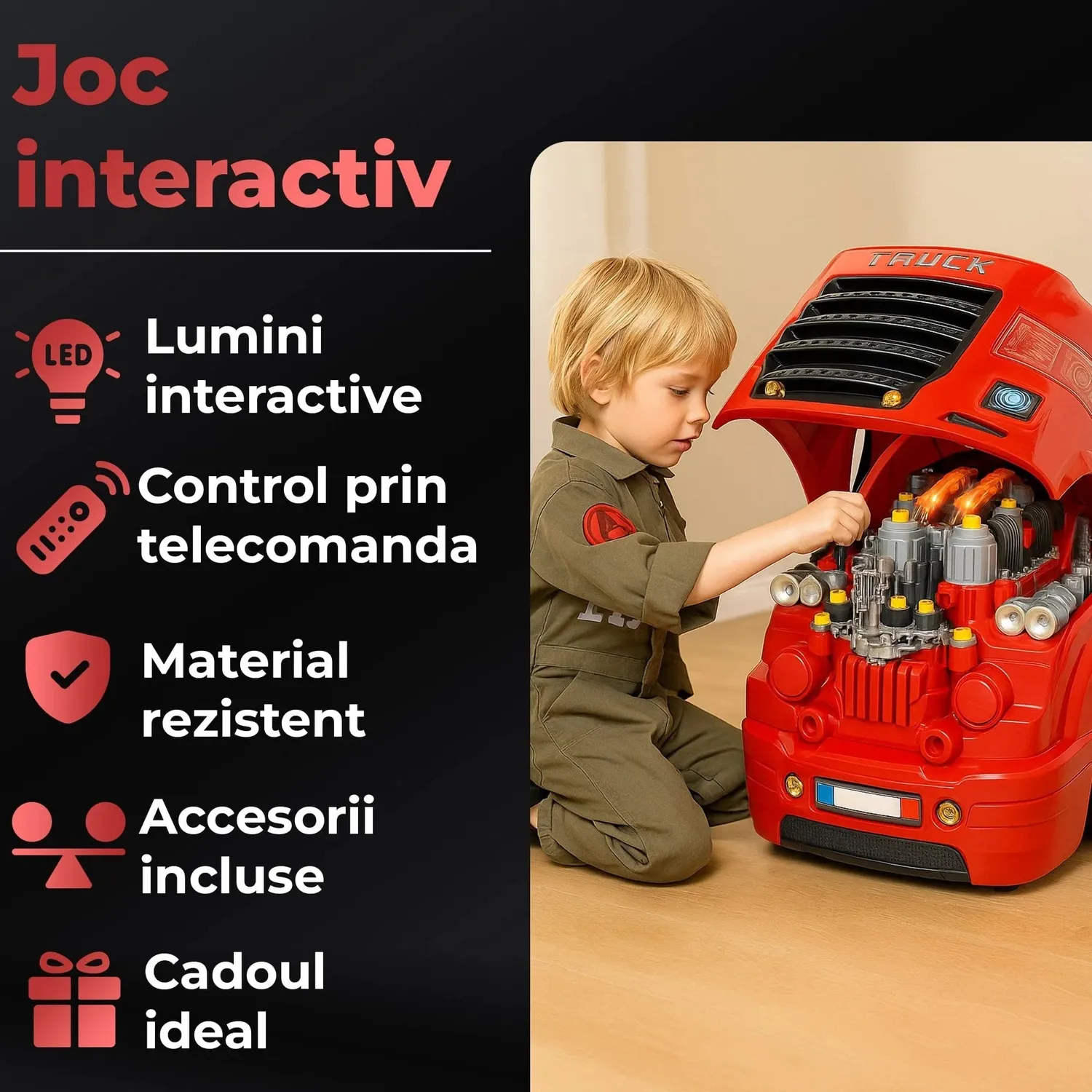 Timebox Motor Camion jucarie mecanic auto 8 ani cu lumini