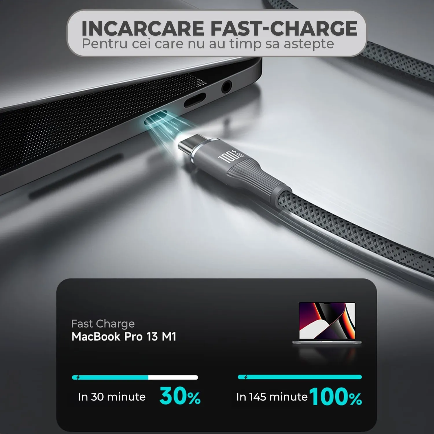 Timebox cablu USB-C 100W 2m negru transfer date