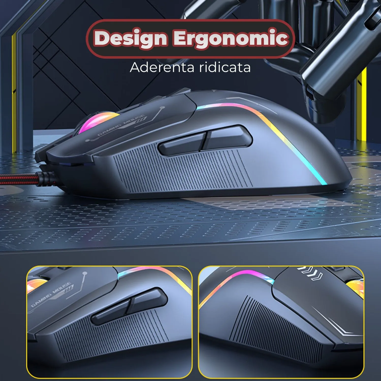 Timebox 7200 DPI mouse gaming negru RGB fast charge