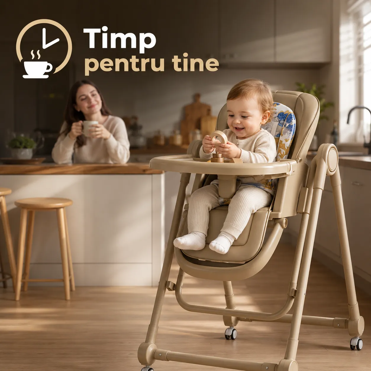 Timebox Scaun de Masa Copii Pliabil Bej 8 Trepte