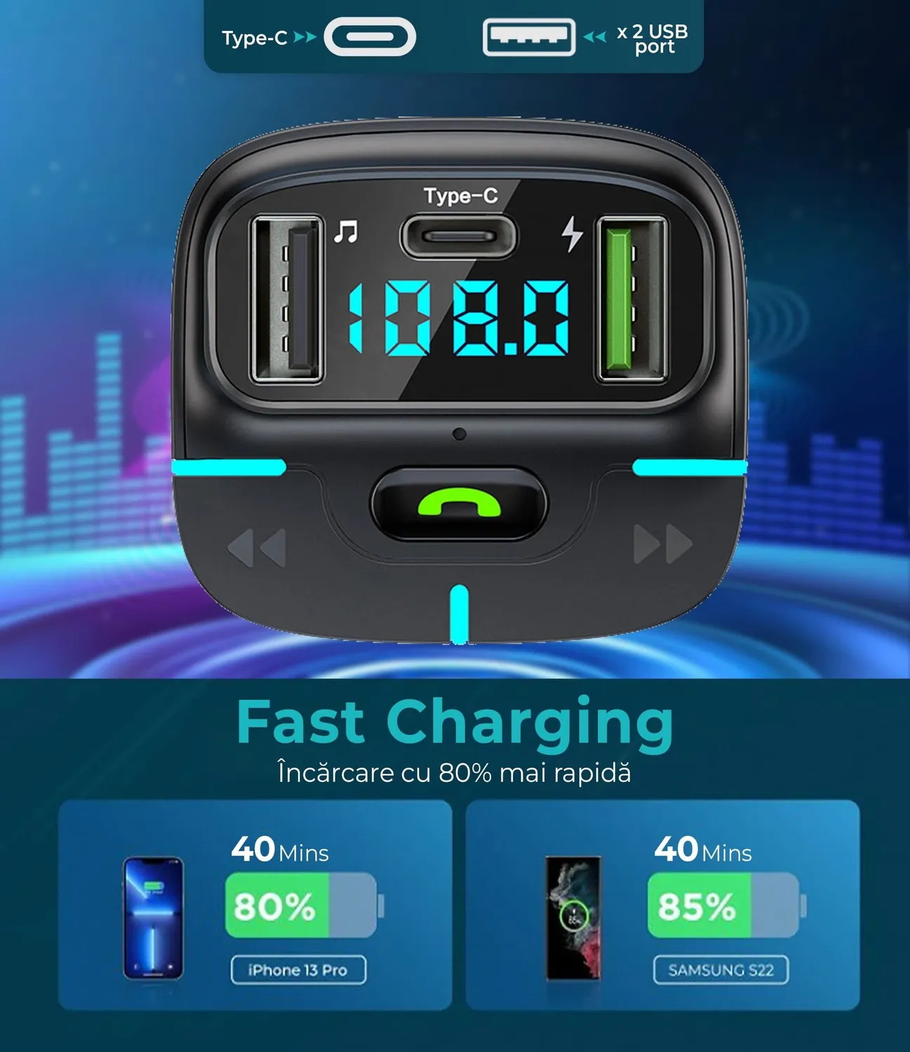 Timebox GZ03 modulator FM Bluetooth handsfree QC3.0