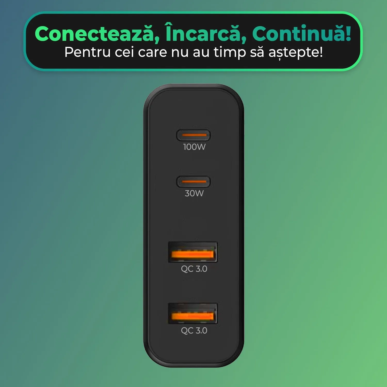 Incarcator retea Timebox 130W 4 porturi 2xType-C negru