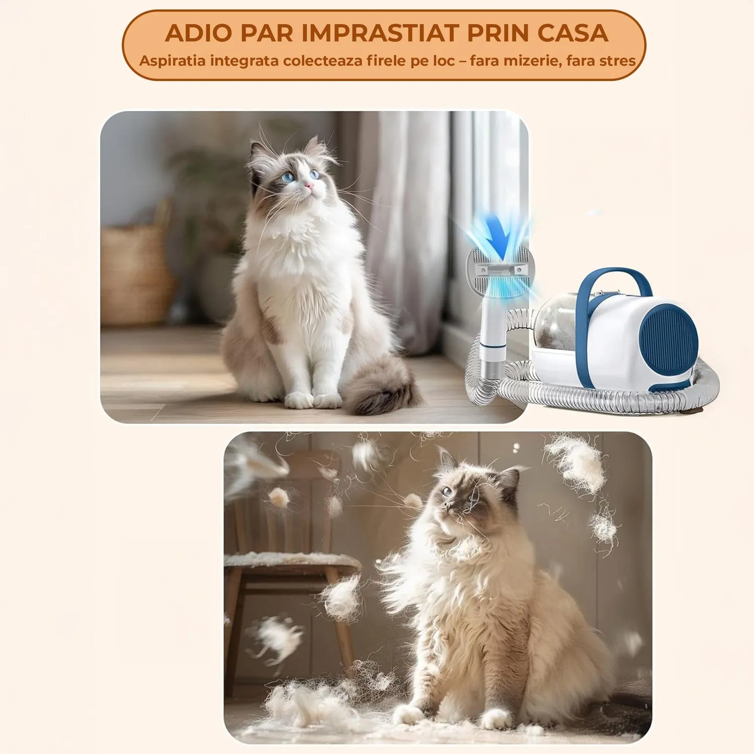 Timebox Aspirator Ingrijire Animale 6 in 1 Alb