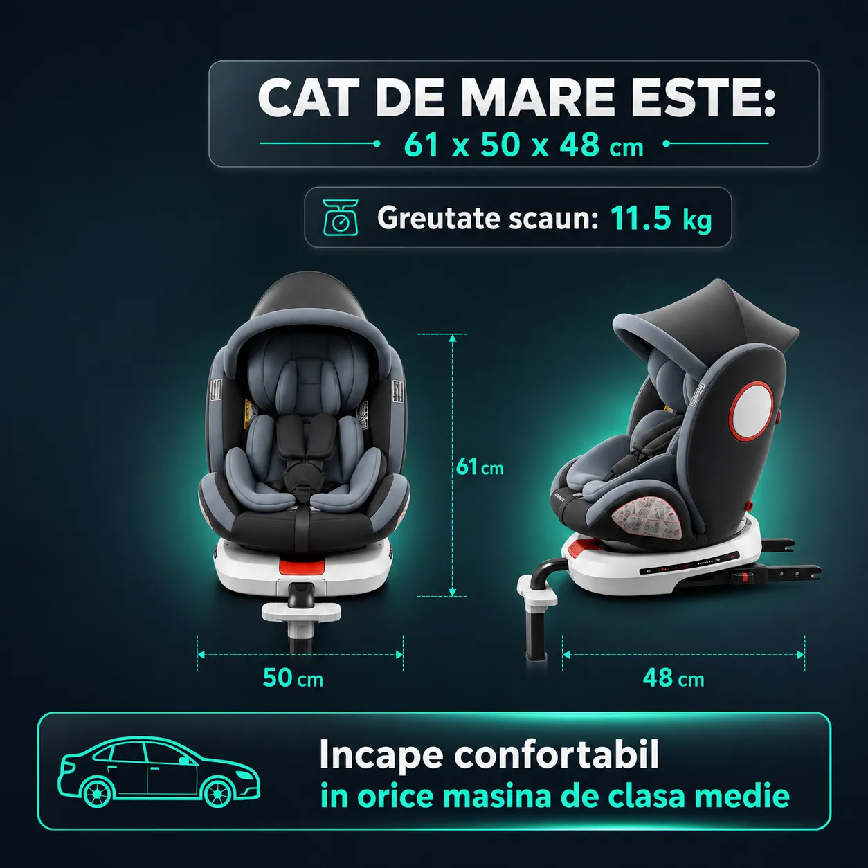 Timebox Scaun Auto Bebeluși 0-12 Ani 360° ISOFIX Gri