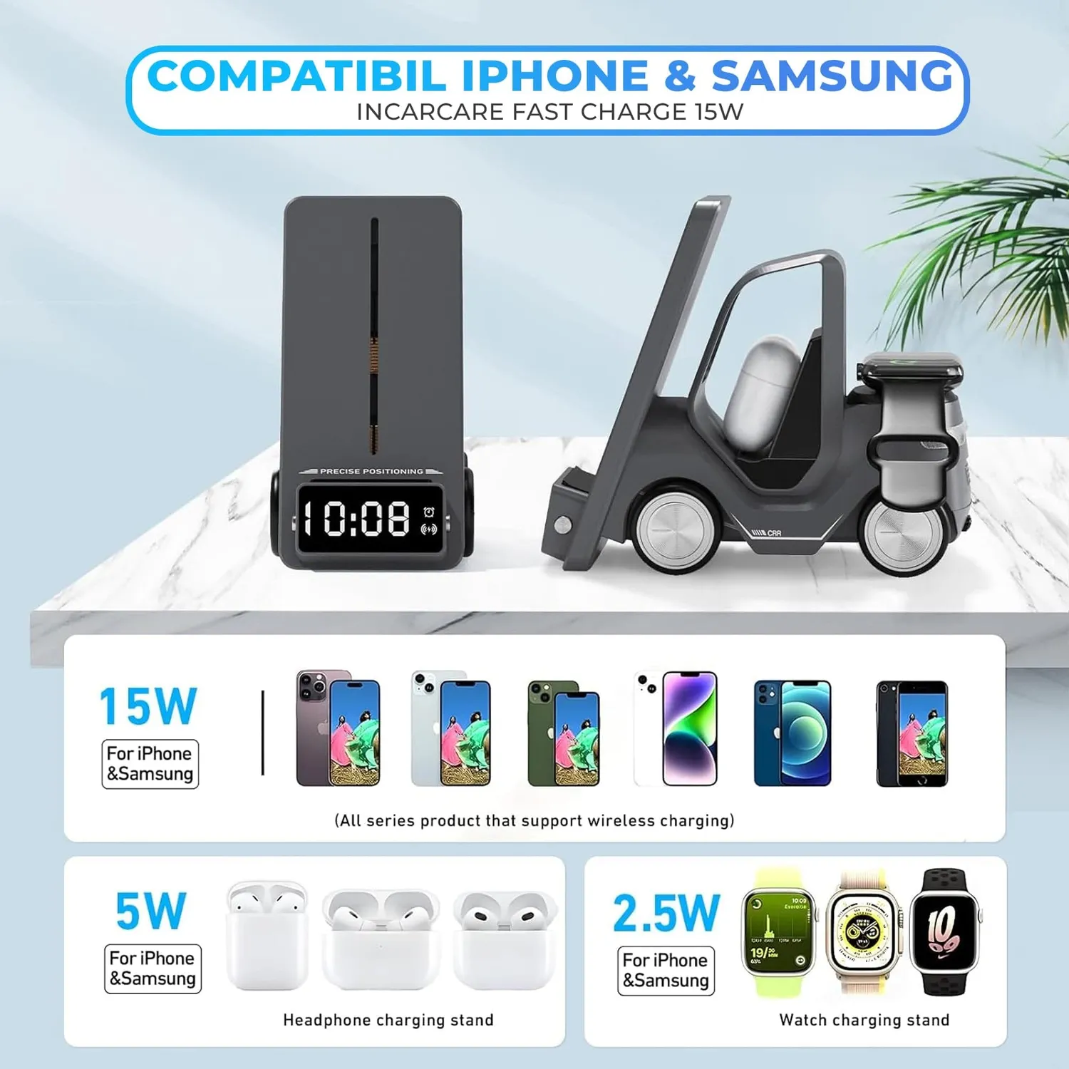 Timebox Incarcator wireless 3 in 1 15W gri MagSafe