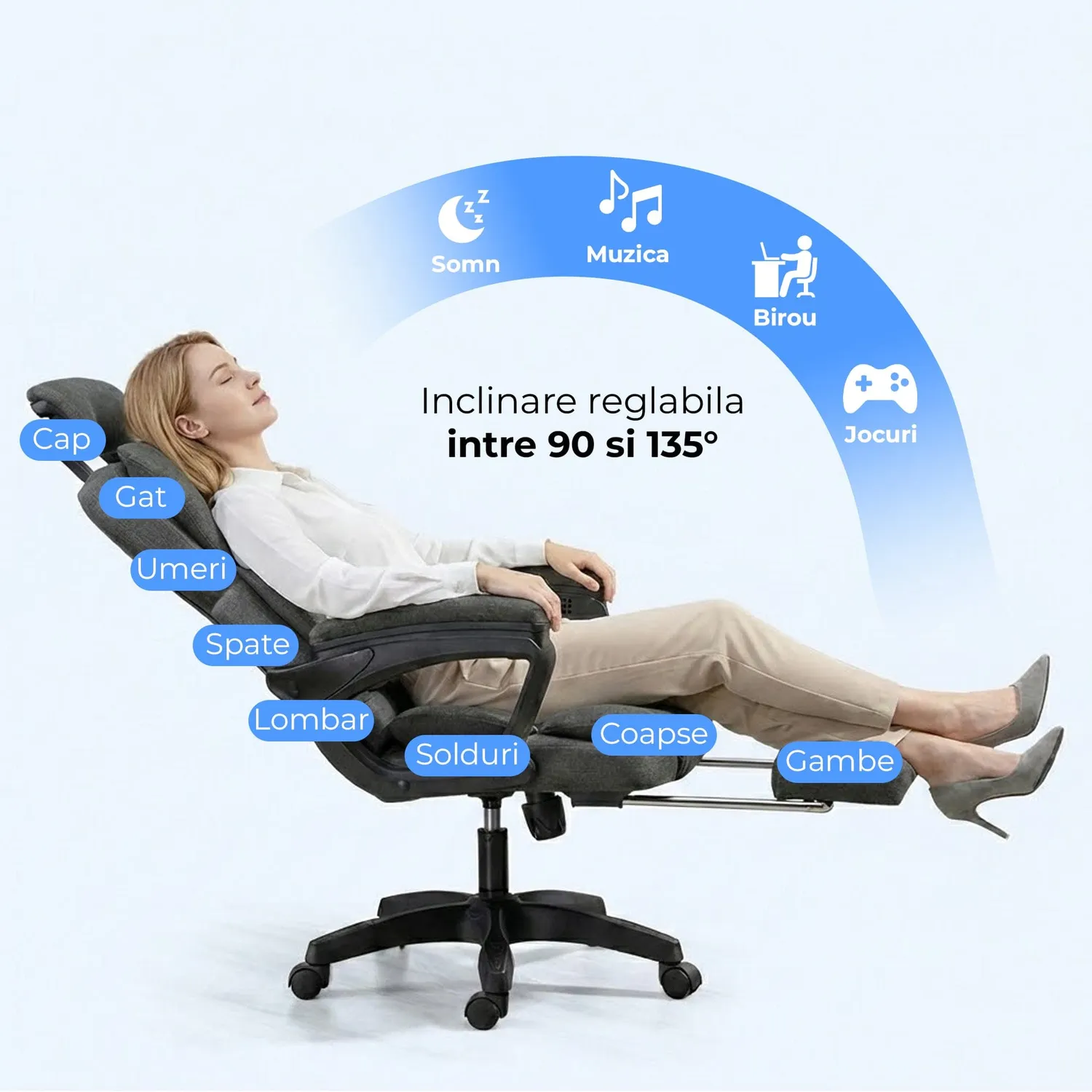 Timebox 125 scaun birou masaj negru cu footrest