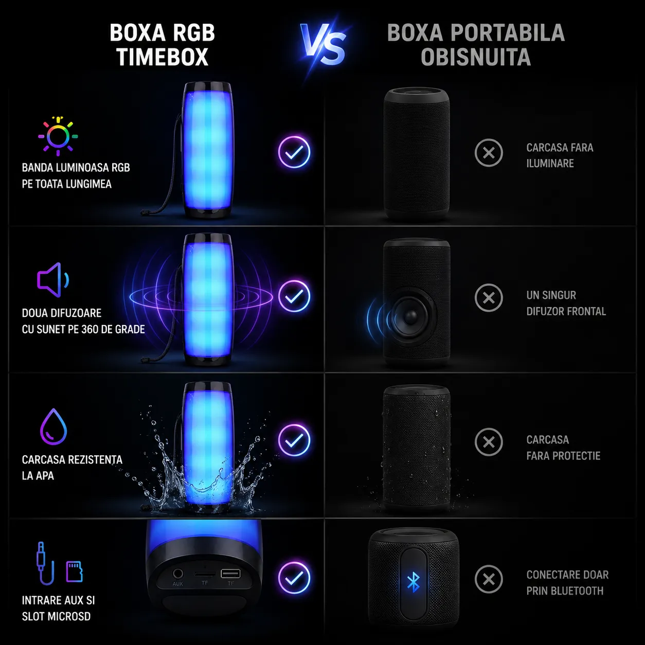 Timebox Boxa Portabila RGB Bluetooth Waterproof 360