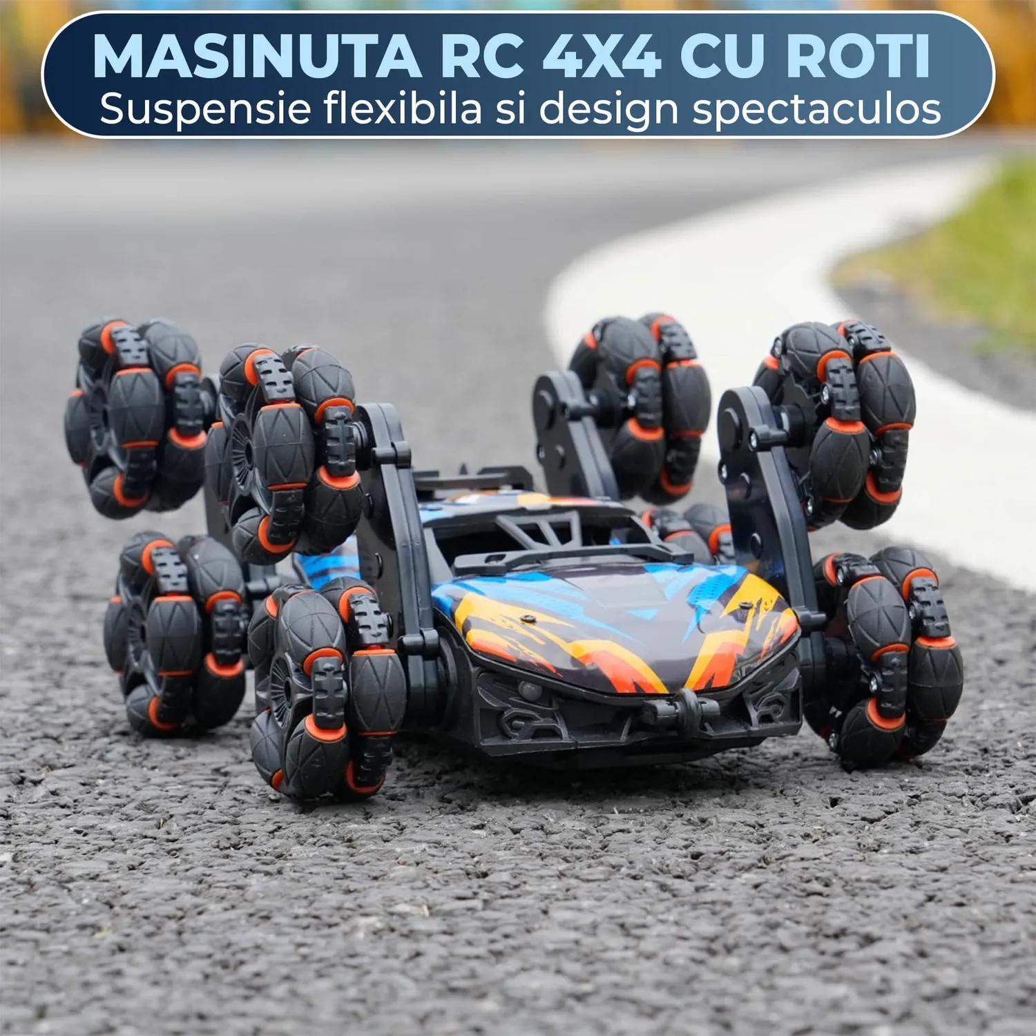 Timebox masina RC 8 roti albastra gesturi cascadorii 360