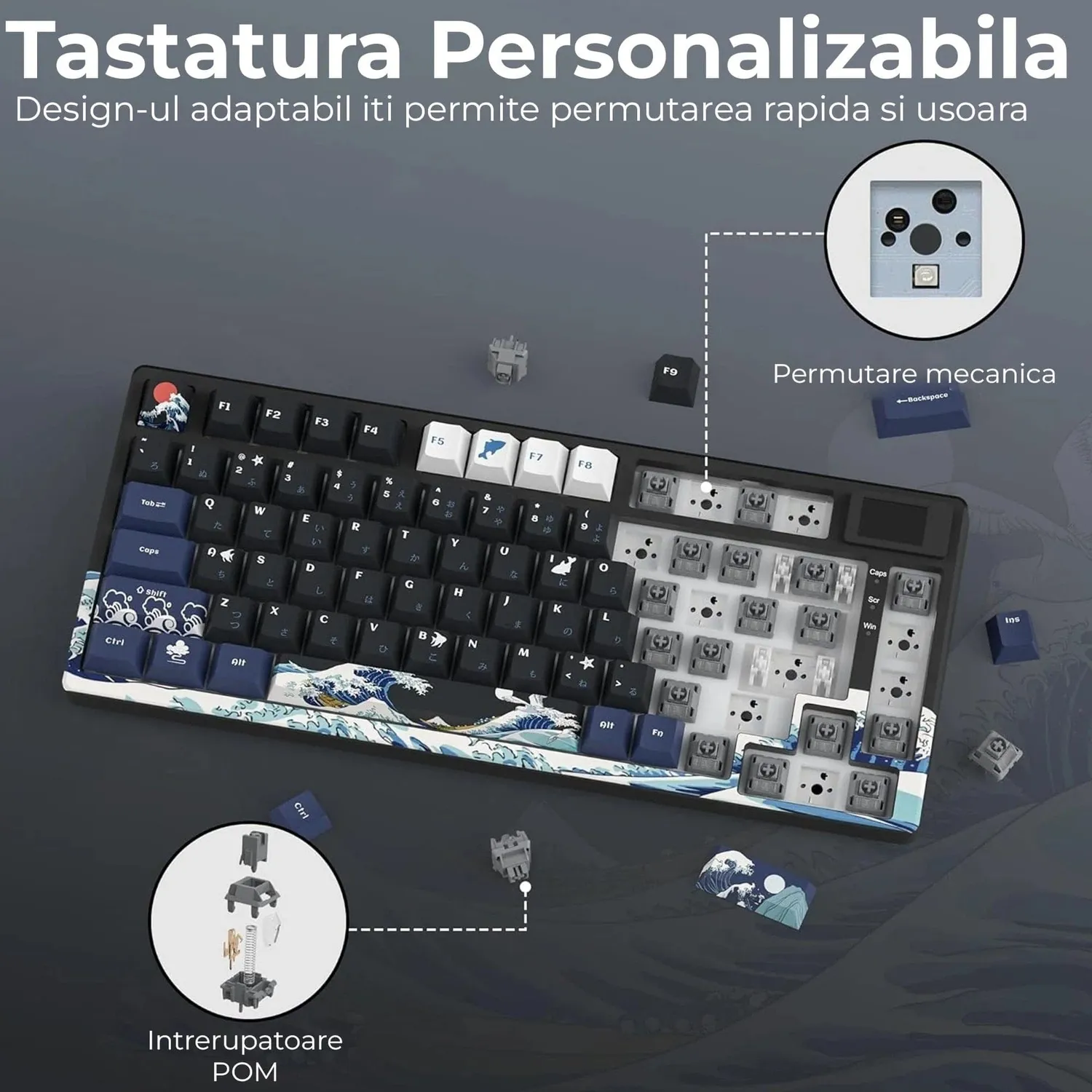 Timebox Set Gaming Tastatura 75% + Mouse Wireless Negru RGB