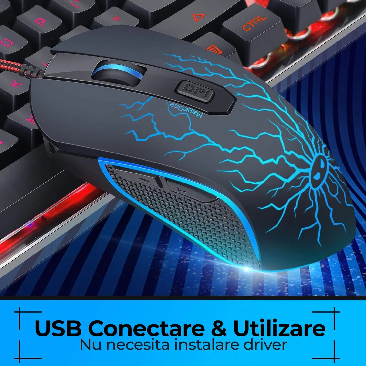 Timebox kit tastatură mouse gaming RGB 104 negru silențios