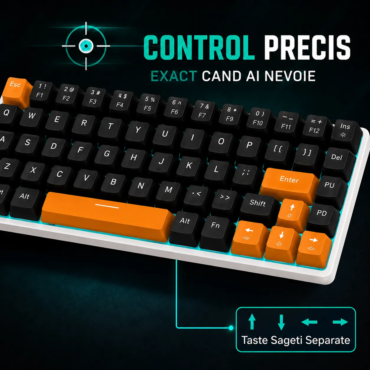 Timebox Tastatura mecanica gaming 60% Blue Switch portocalie