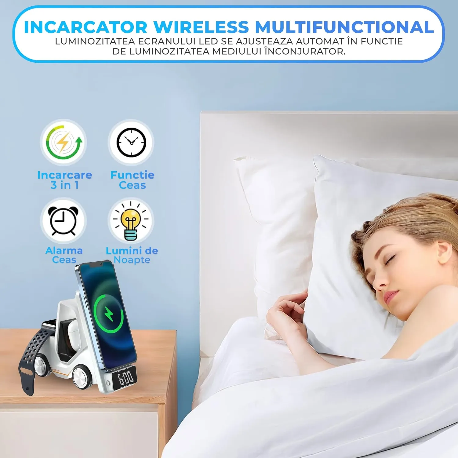Timebox incarcator wireless 3in1 15W alb MagSafe