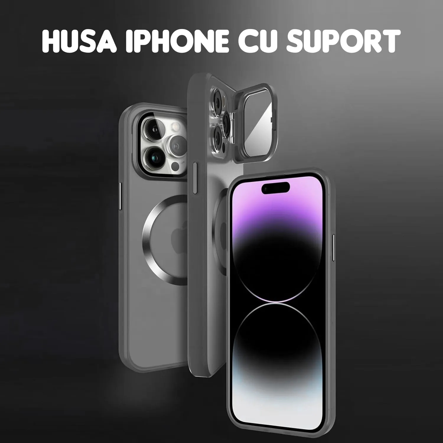 Husa Timebox iPhone 15 Pro Max MagSafe neagra cu suport