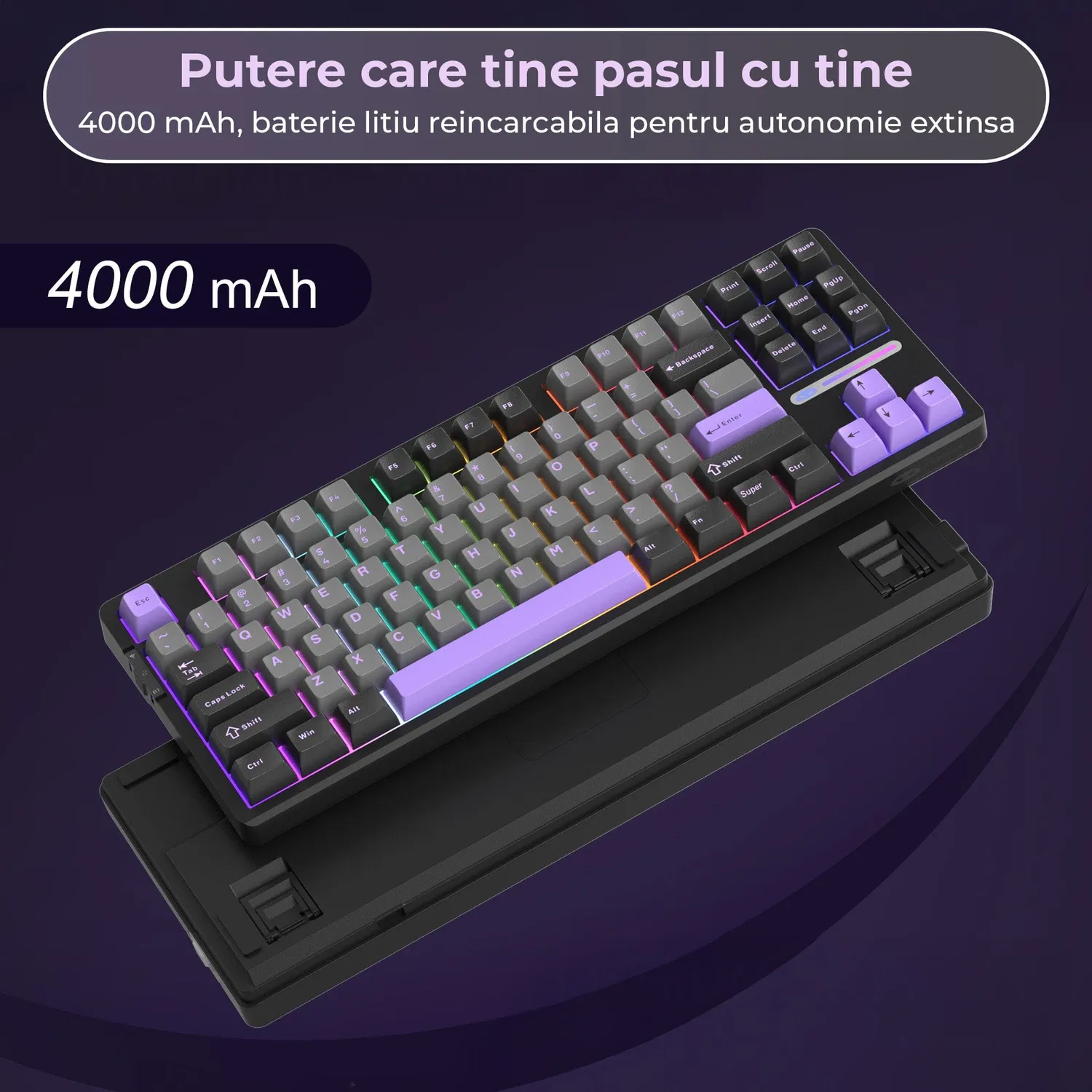 Timebox 80% tastatura mecanica gaming wireless mov RGB