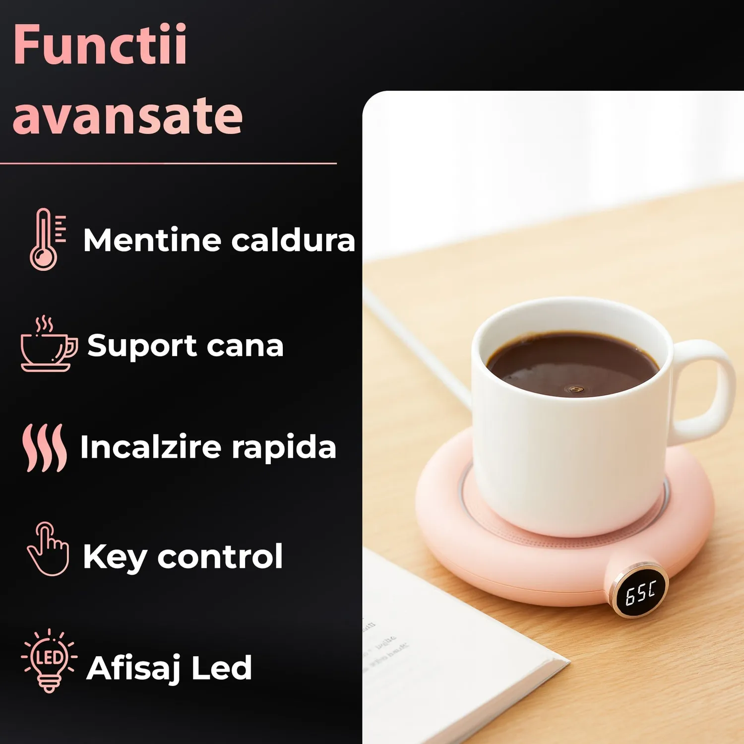 Timebox incalzitor cana USB 75C roz 3 trepte afisaj