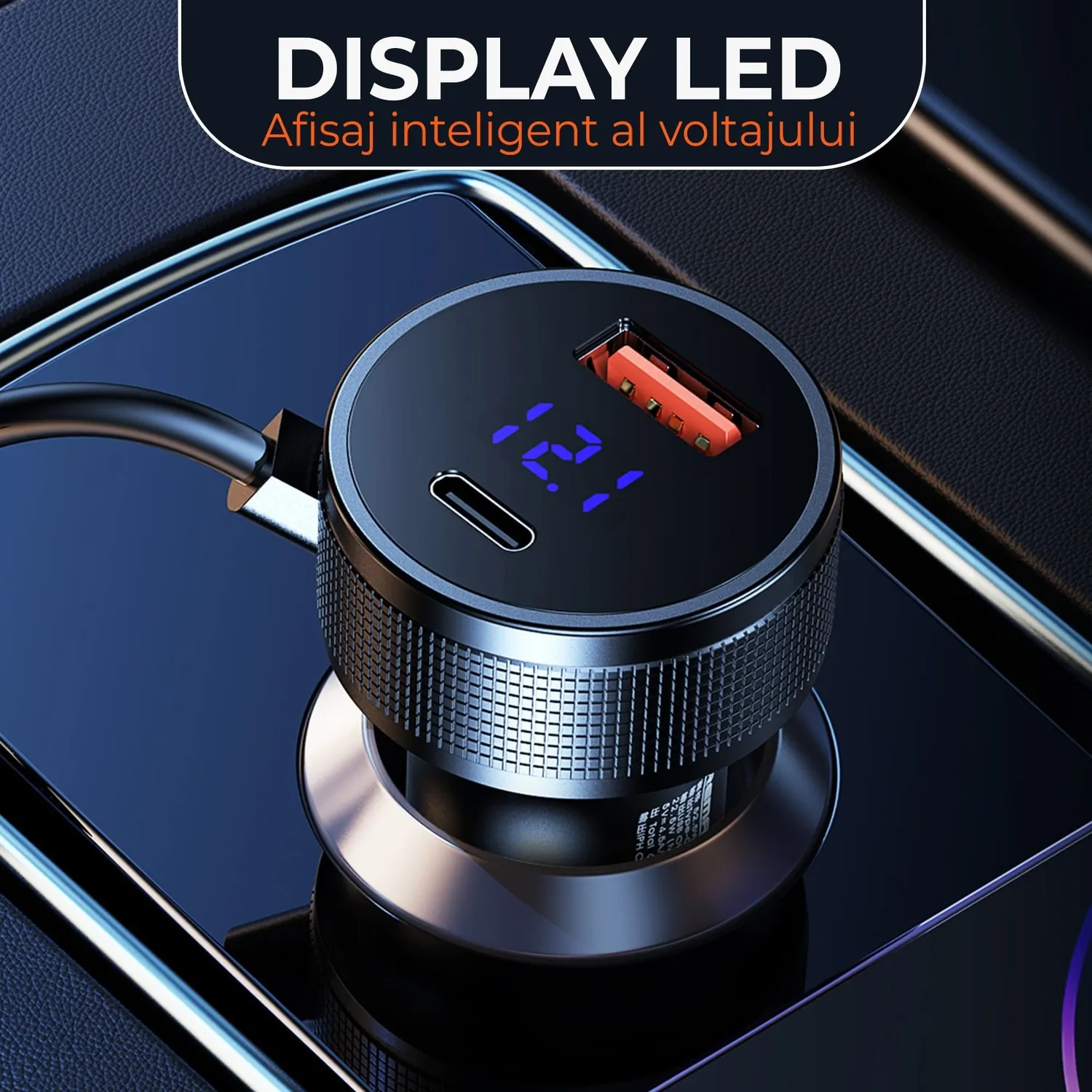 Timebox 52.5W incarcator auto USB QC3 Type-C negru