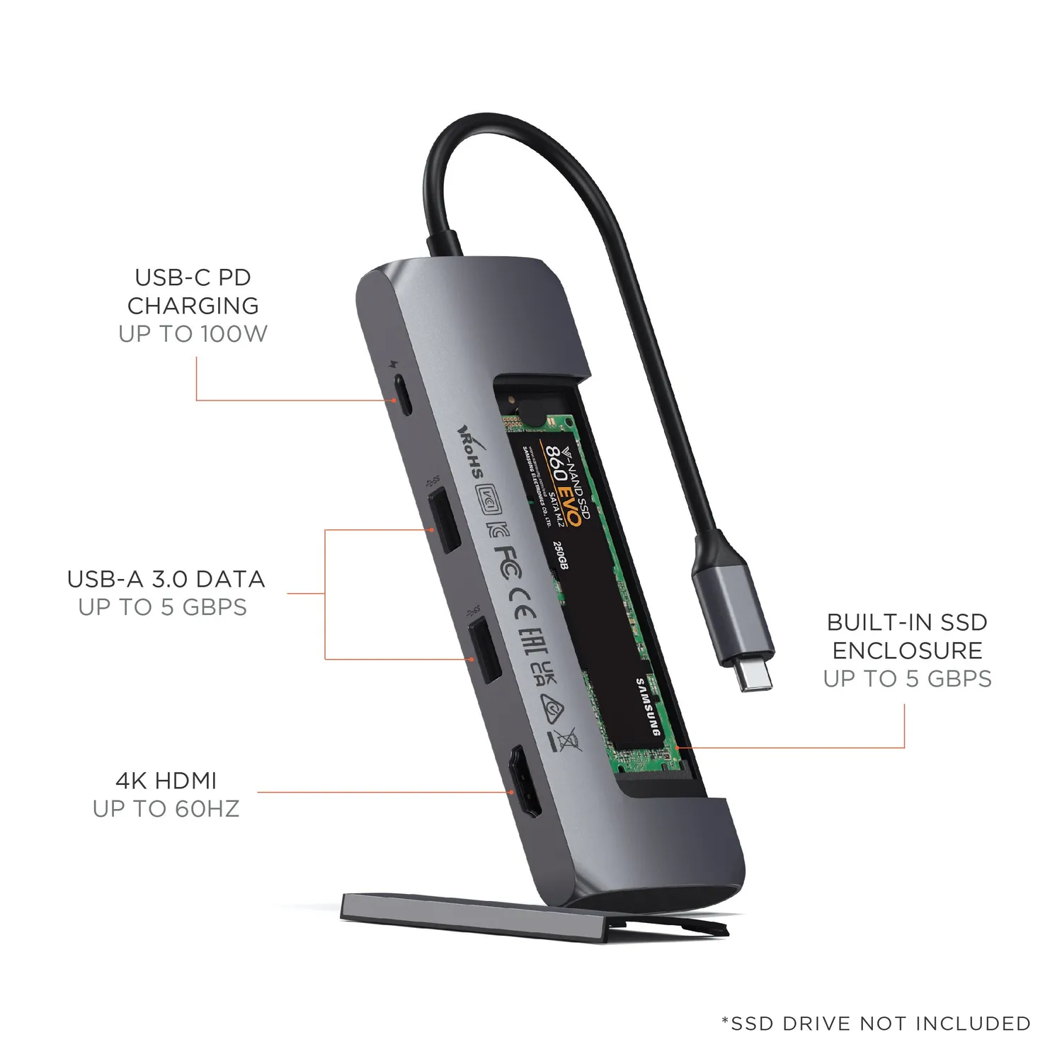 Satechi USB-C Hybrid adaptor multiport SSD Space Gray