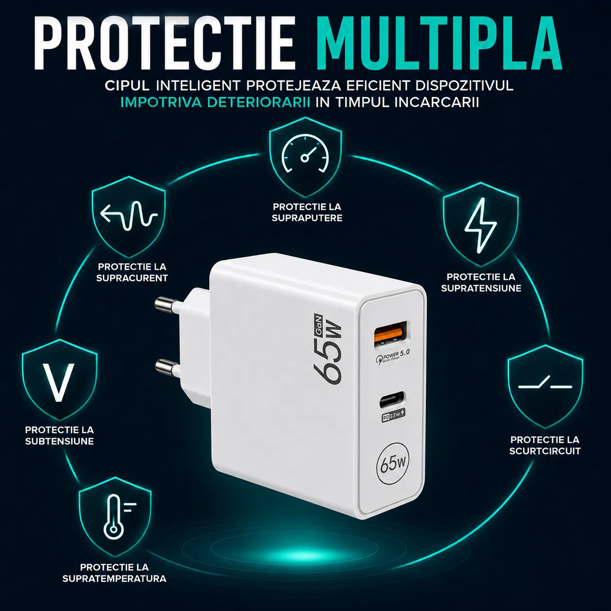 Timebox 65W 2 Porturi incarcator retea alb LED