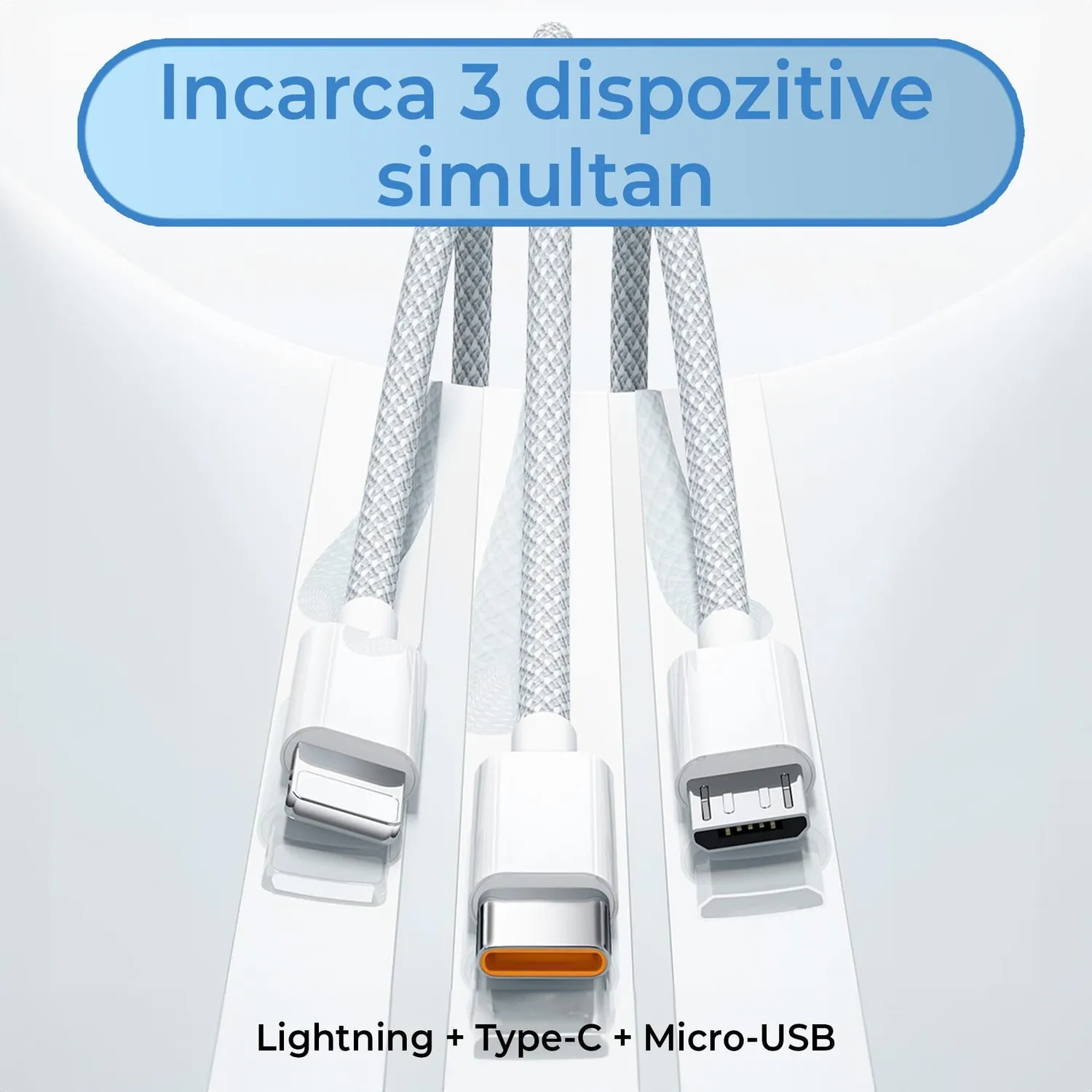 Timebox Cablu incarcare 3 in 1 66W 2m Gri QC 3.0