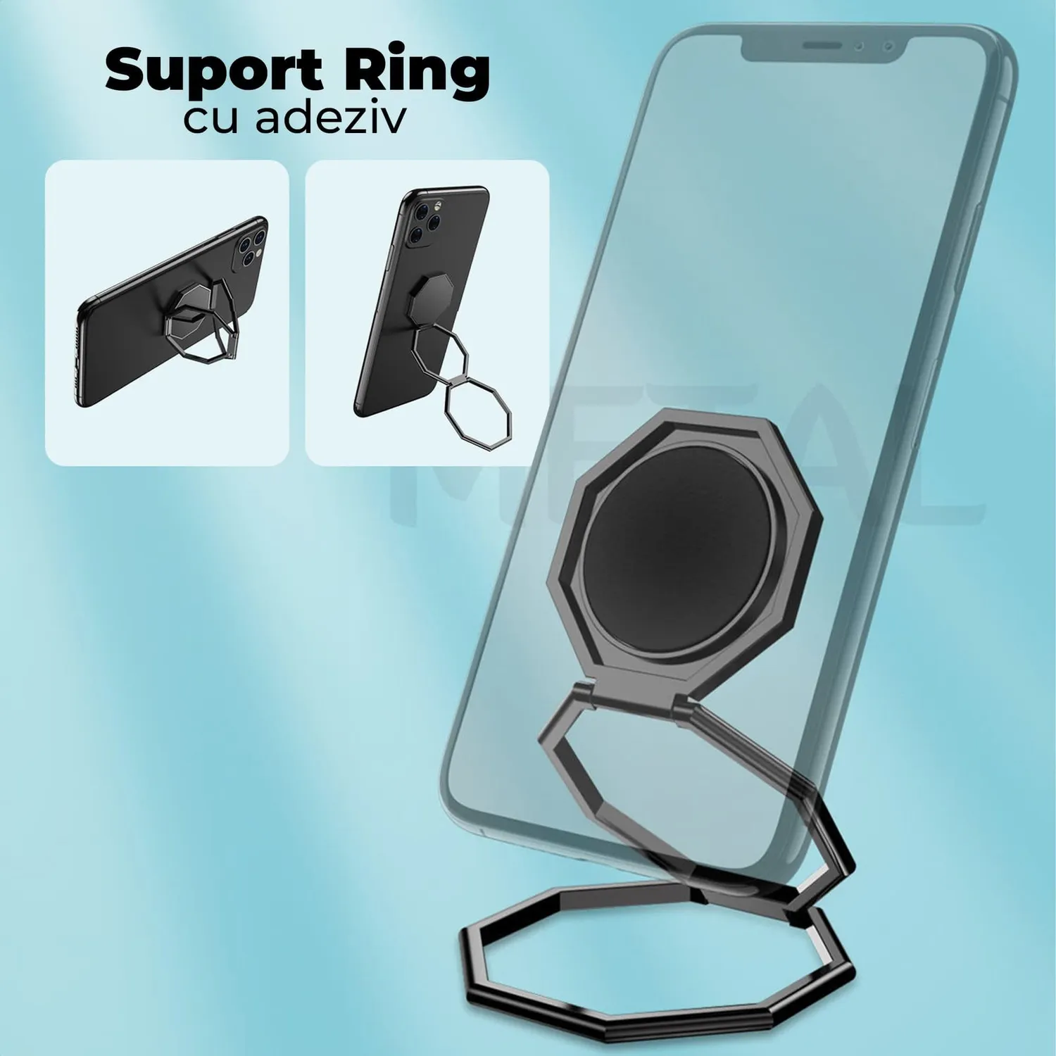 Timebox Ring Grip suport telefon adeziv negru