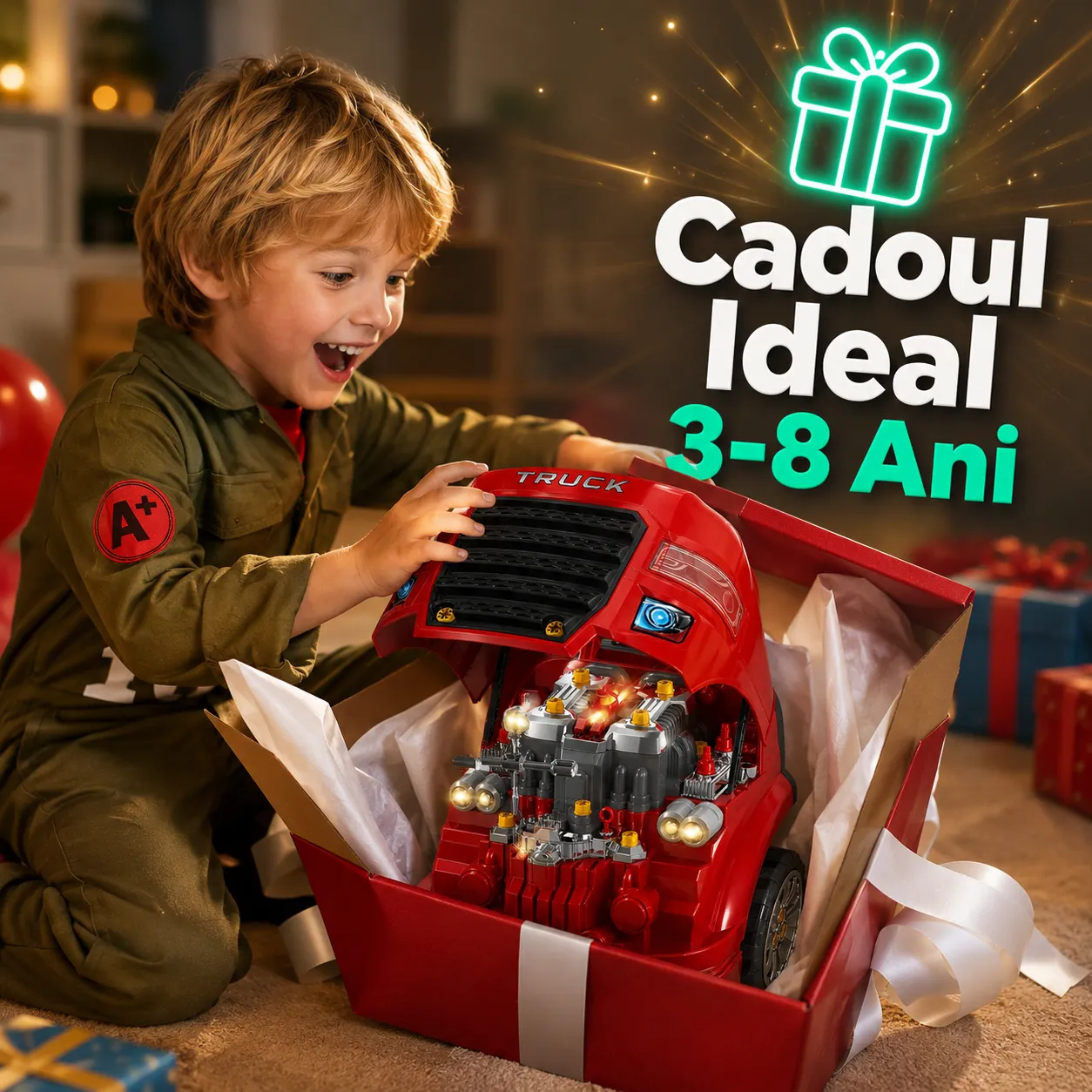 Timebox Motor Camion jucarie mecanic auto 8 ani cu lumini