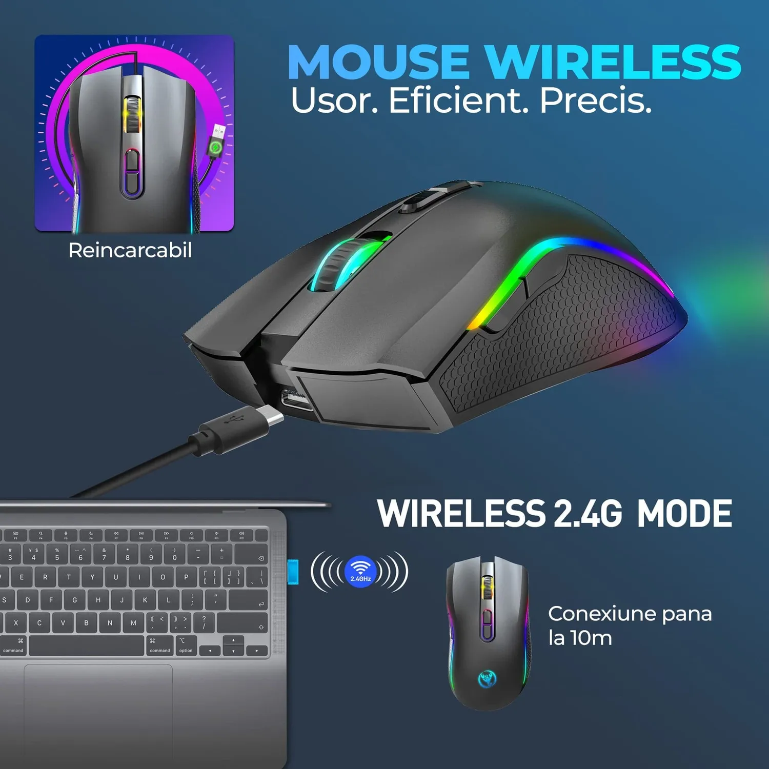 Timebox Kit Tastatura Wireless RGB plus Mouse Negru