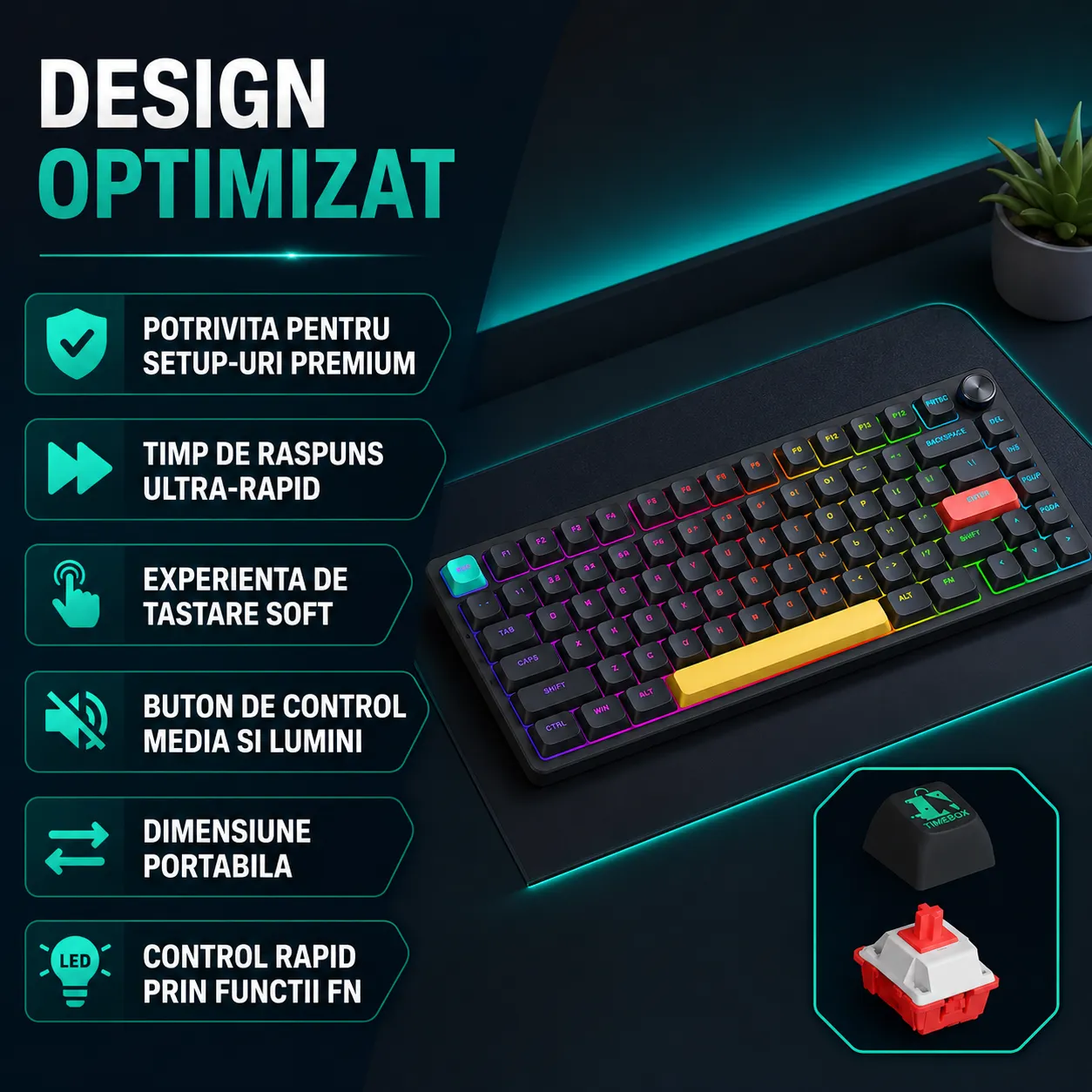 Timebox 75% tastatura mecanica wireless RGB low-profile