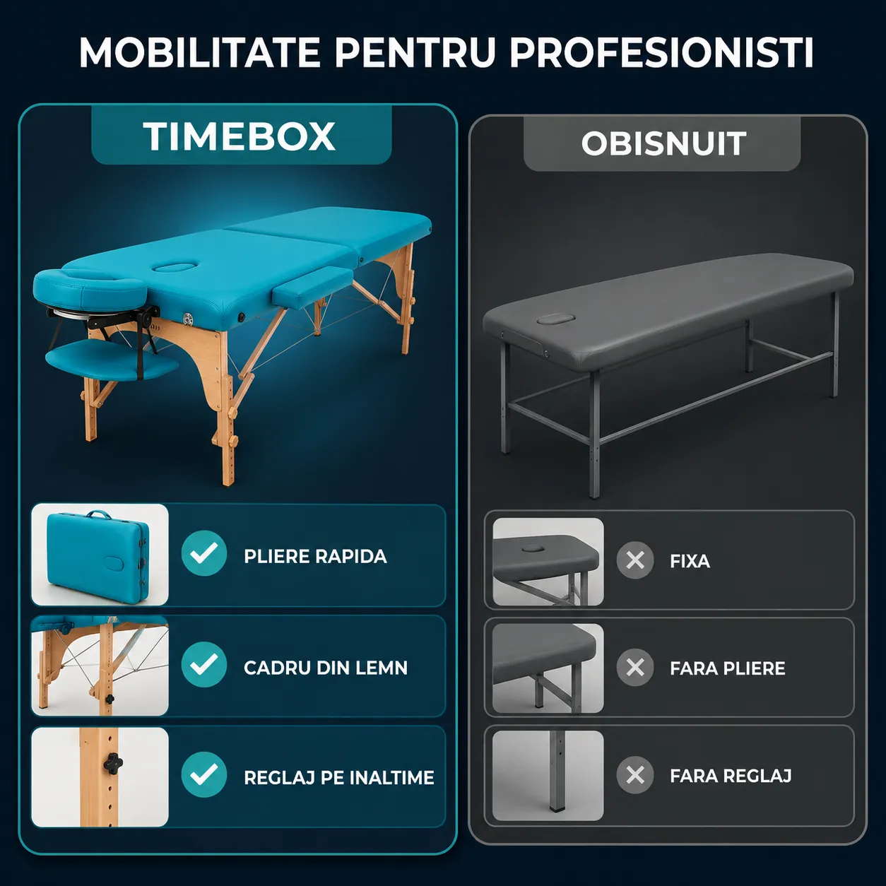 Timebox Profesional 186x70 pat masaj turcoaz pliabil