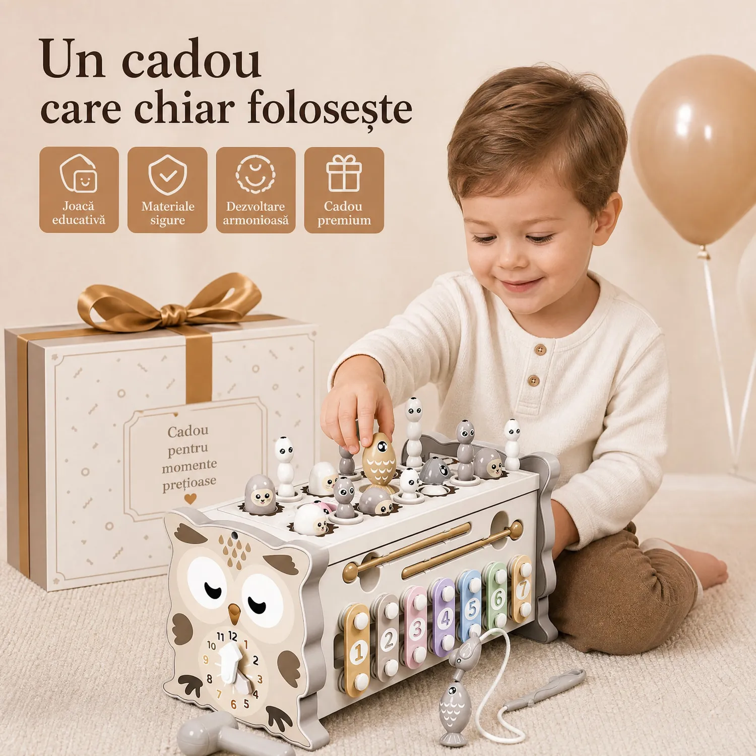 Timebox Cub Educativ 6 Fete Bufnita Crem 30+ activitati