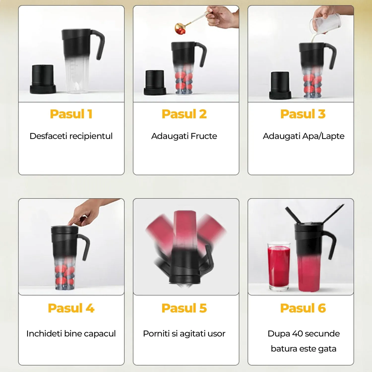 Timebox Mini blender electric portabil 470ml negru 4000mAh