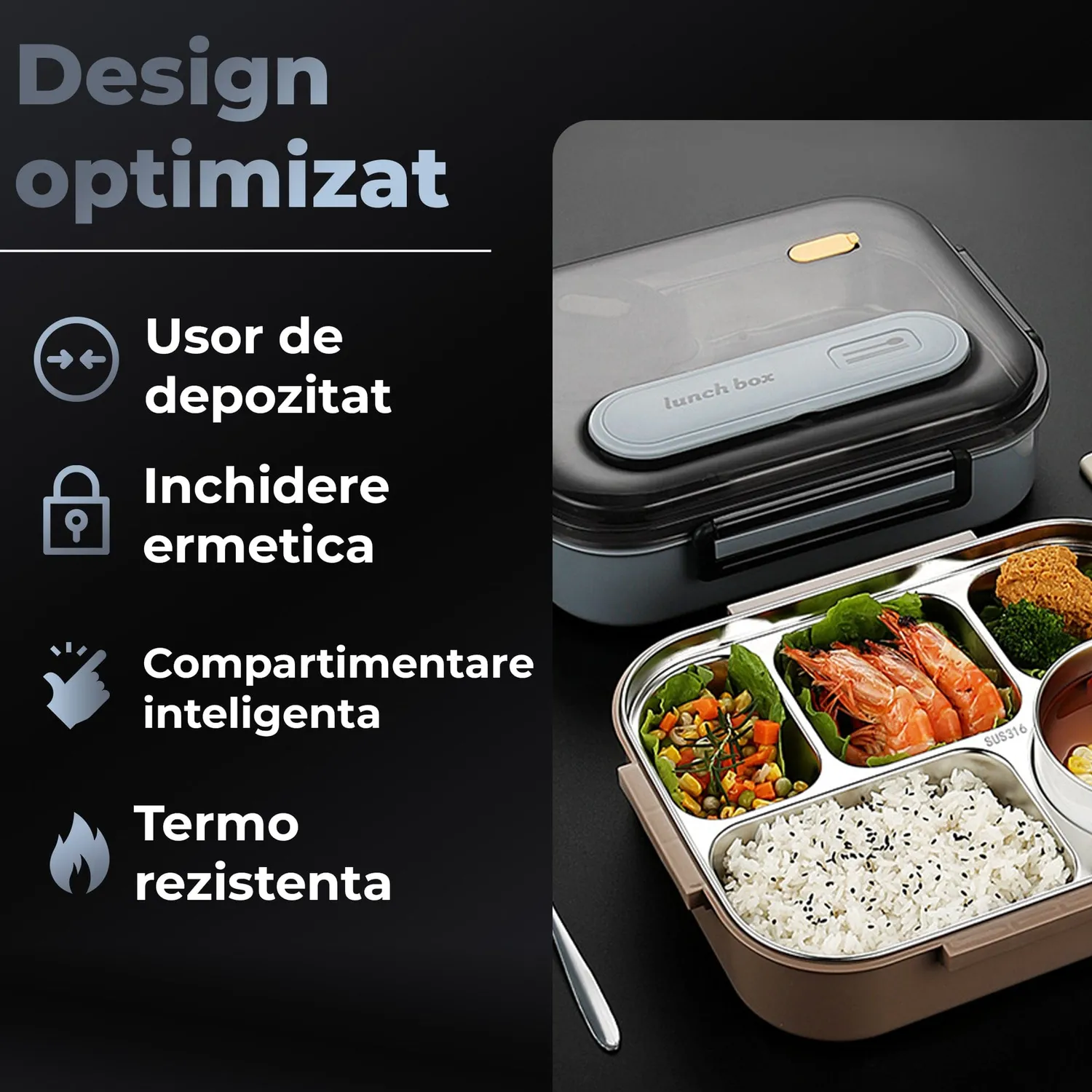 Timebox 316 Inox caserola pranz albastra 2.1L etansa