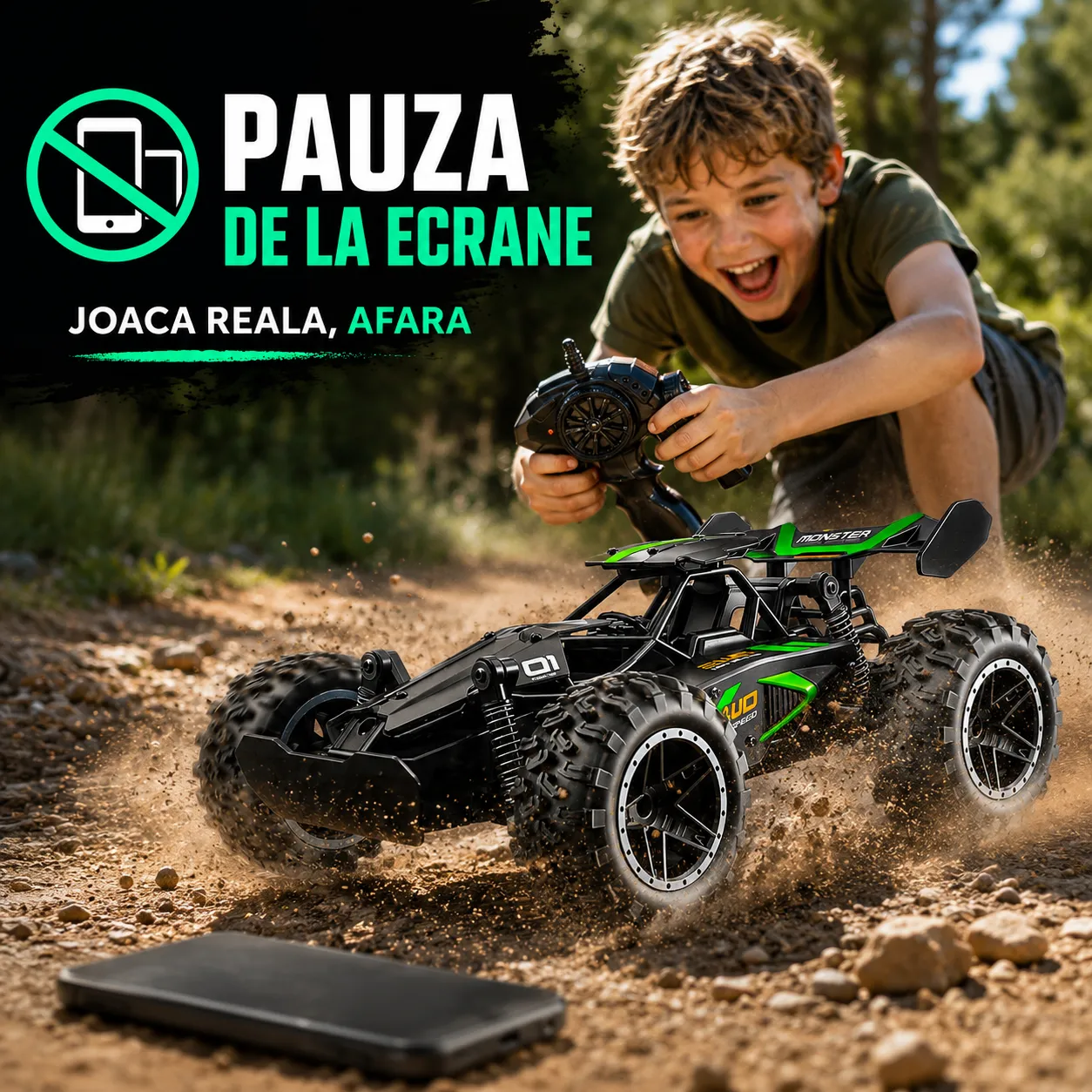 Timebox Mașină RC Monster Truck 1:18 Negru/Verde