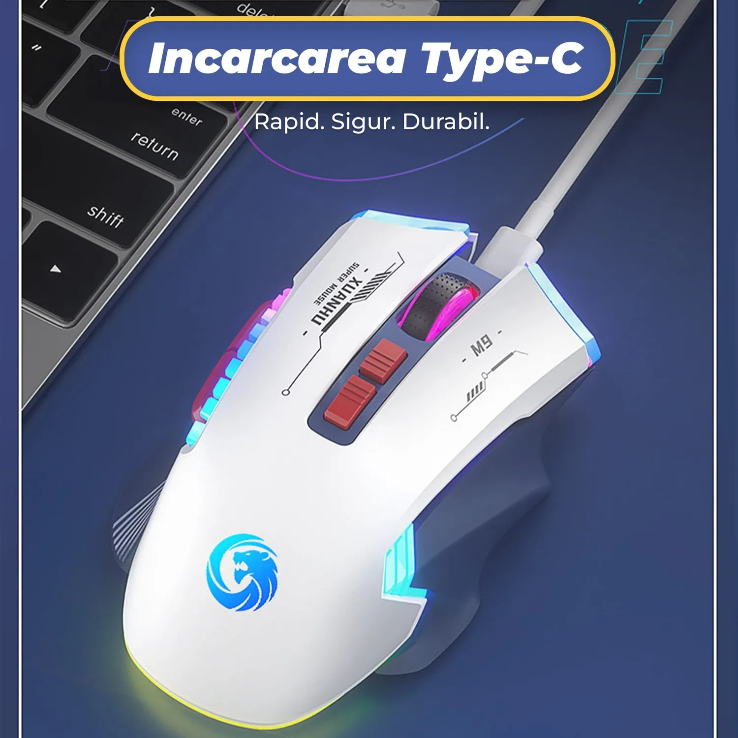 Timebox Mouse Gaming Wireless 3200 DPI Alb RGB