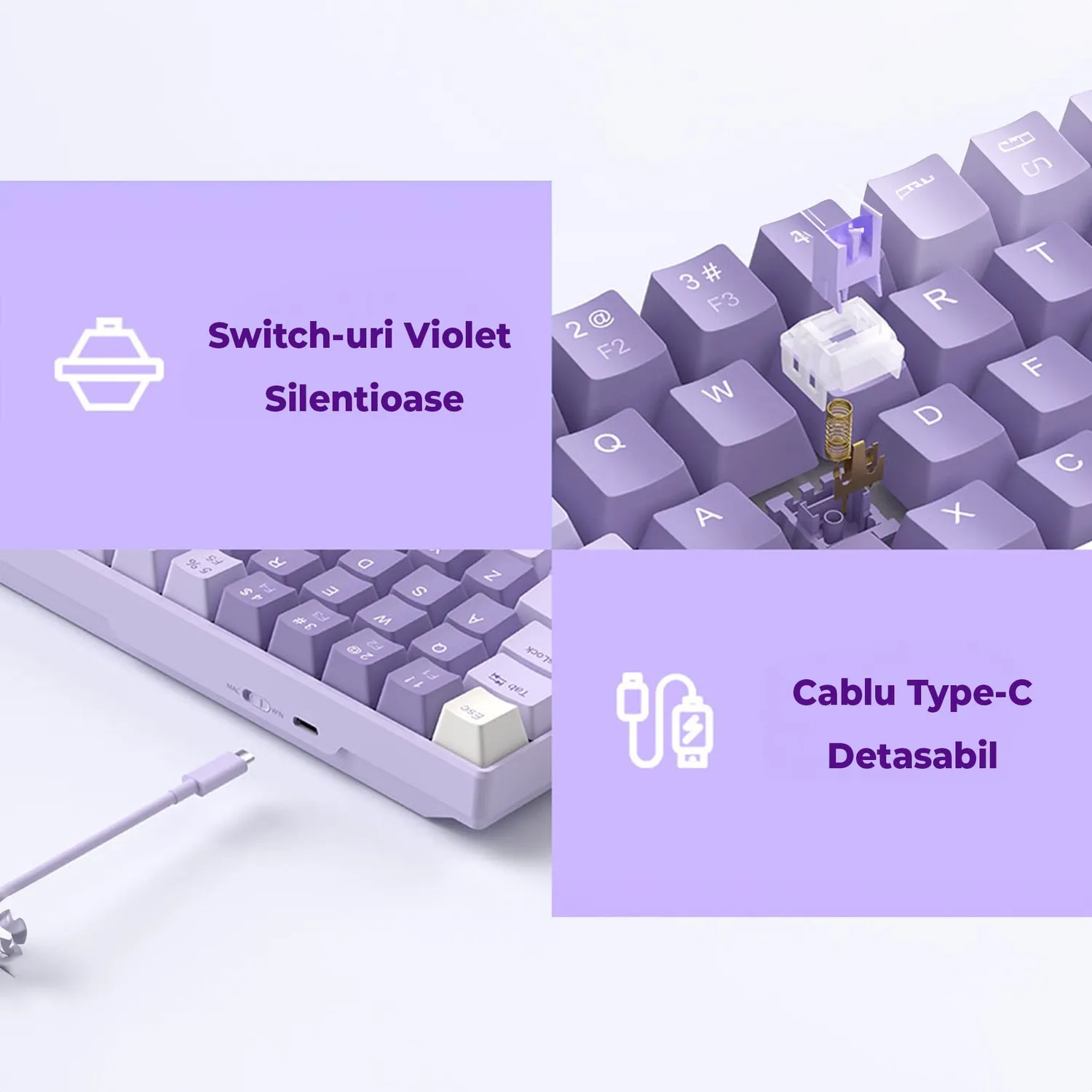 Tastatura gaming Timebox 60% Violet Switch mov