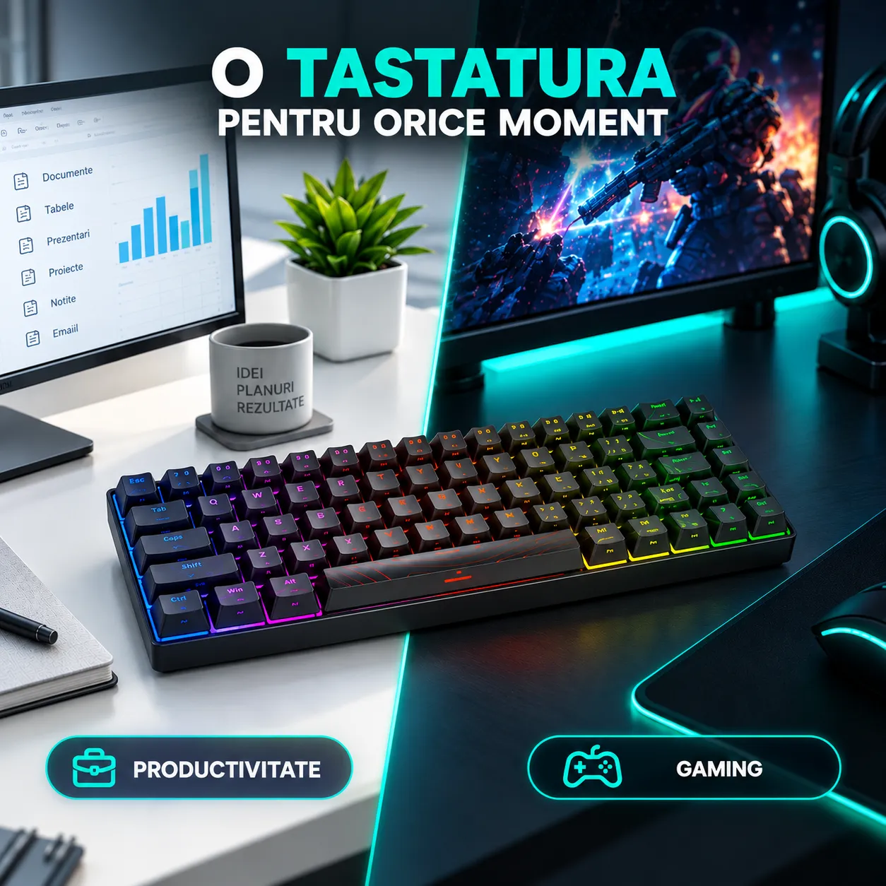 Timebox 68 taste tastatura mecanica gaming negru switch Red