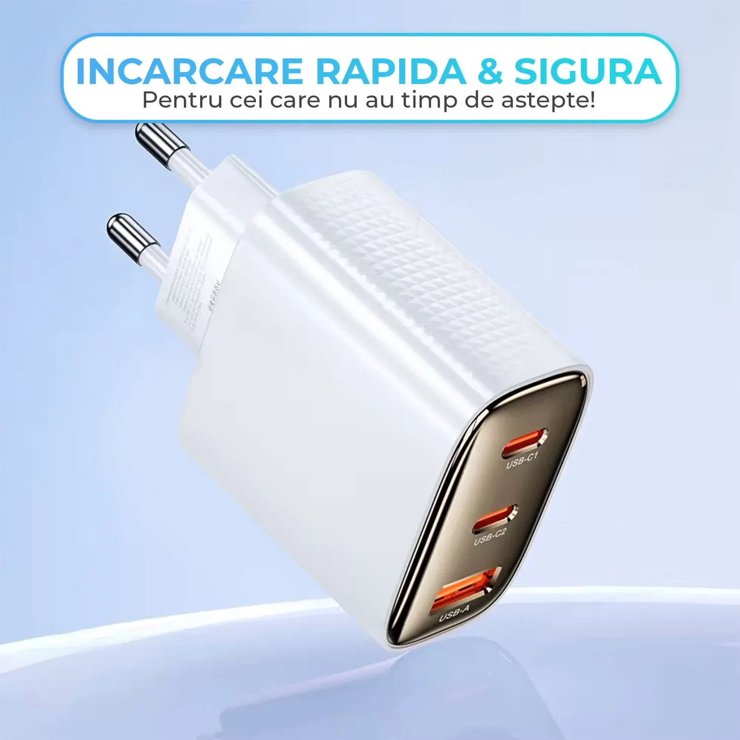 Timebox 40W Încărcător rețea 3 porturi alb/auriu fast charge