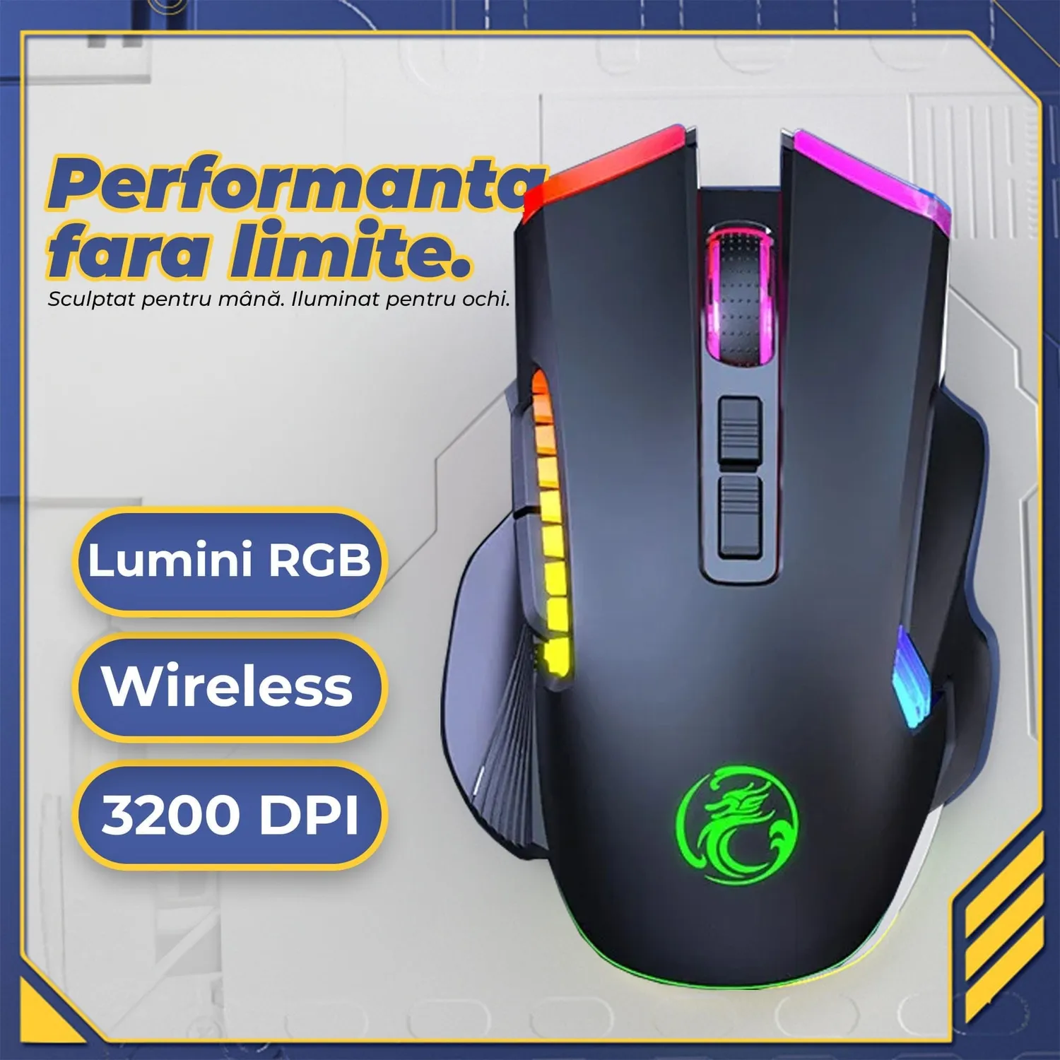 Timebox Mouse Gaming Wireless 3200 DPI RGB Negru Type-C