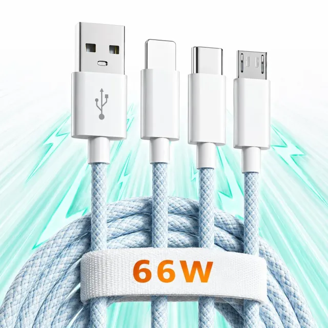Timebox 66W 1,2m cablu 3 in 1 USB albastru