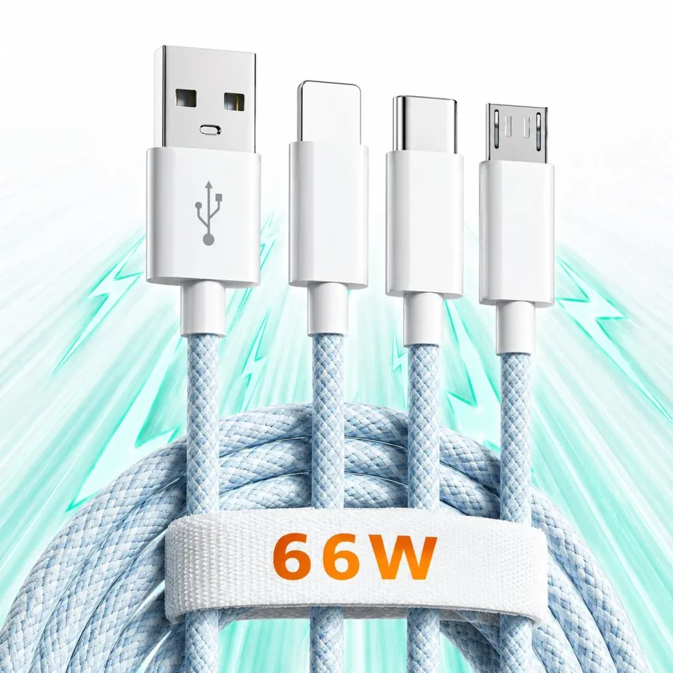 Timebox 66W cablu 3in1 USB-C albastru 2m QC3