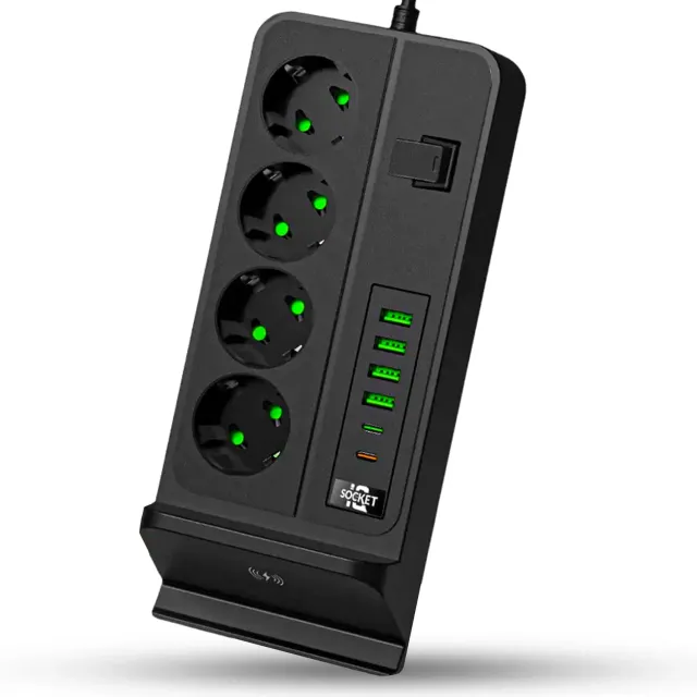 Priză Timebox 3000W cu întrerupător prelungitor 4 prize negru
