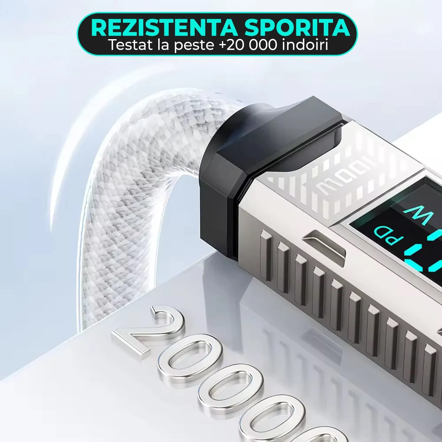 Timebox cablu USB-C la Type-C 100W 2m alb display