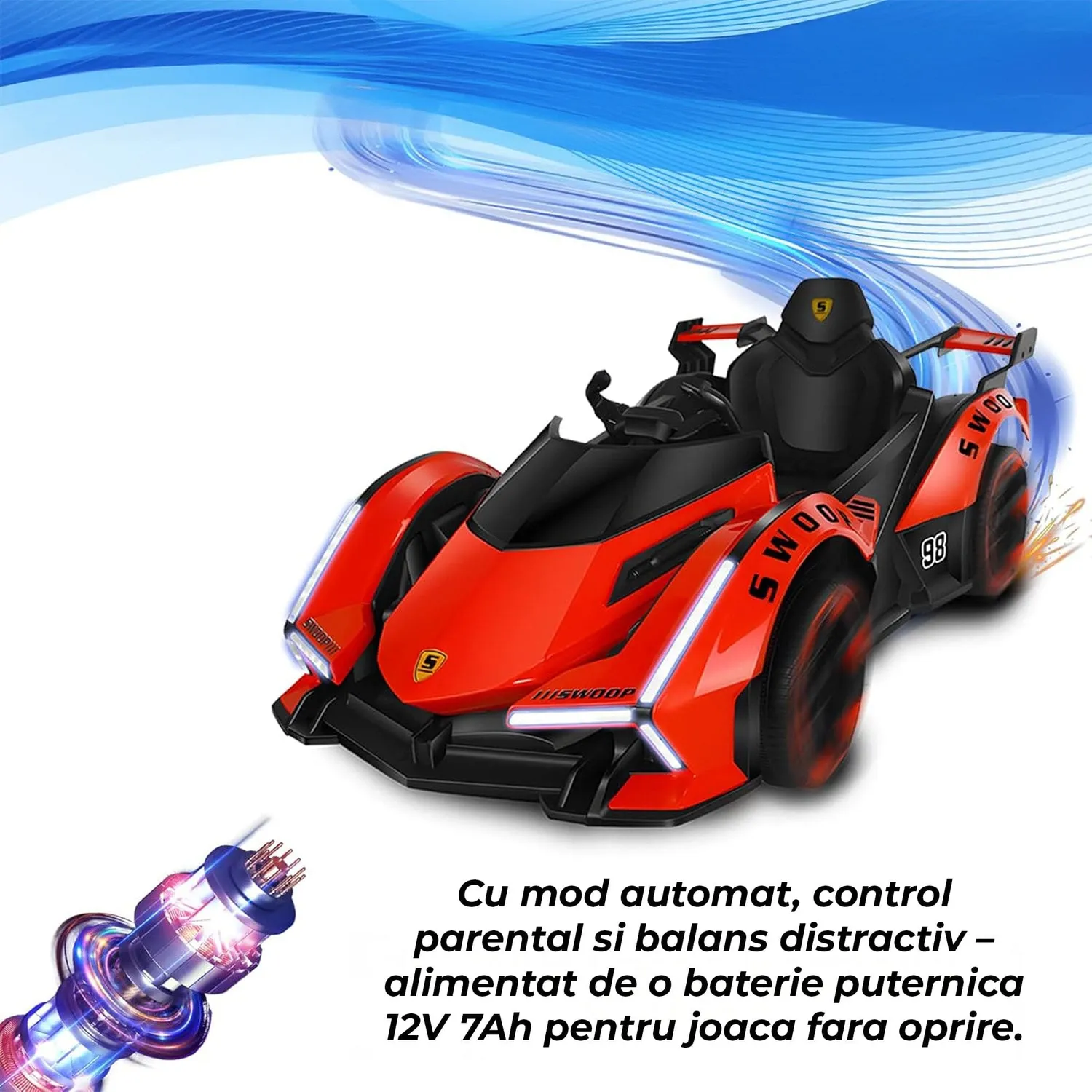 Timebox Kart Electric 12V 7AH masinuta drift rosie 390W