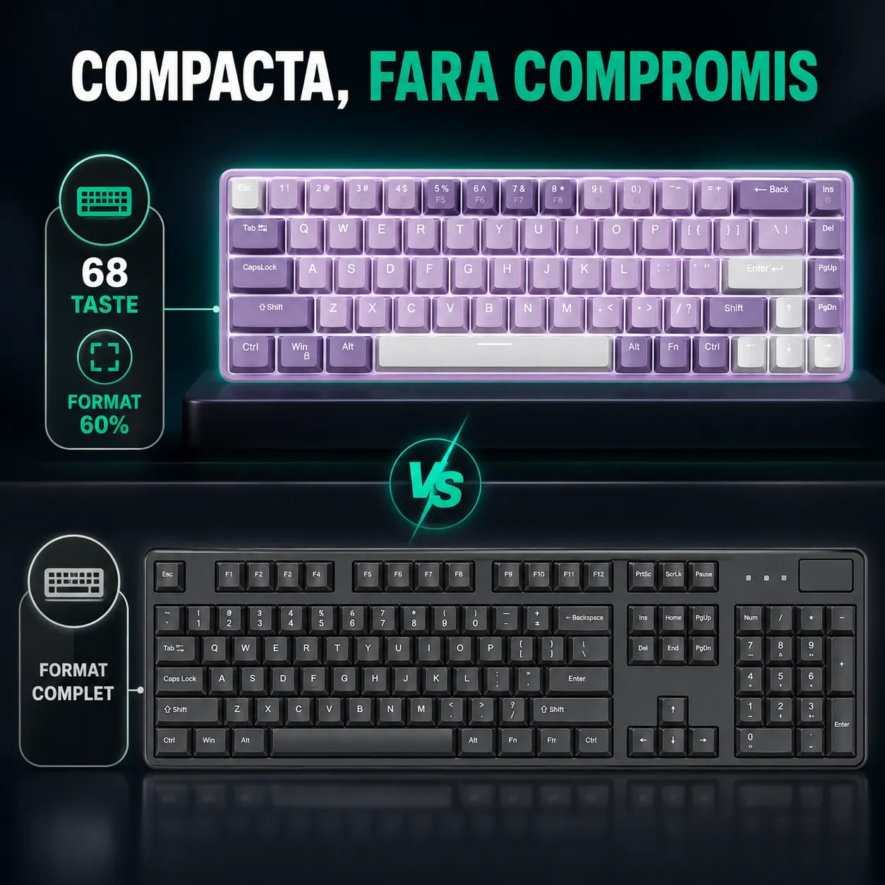 Timebox Tastatură Gaming Mecanică 60% Hot-Swap Violet