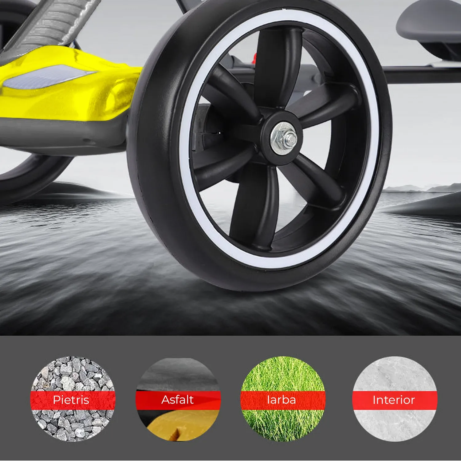Timebox kart electric copii galben pliabil 4 roți